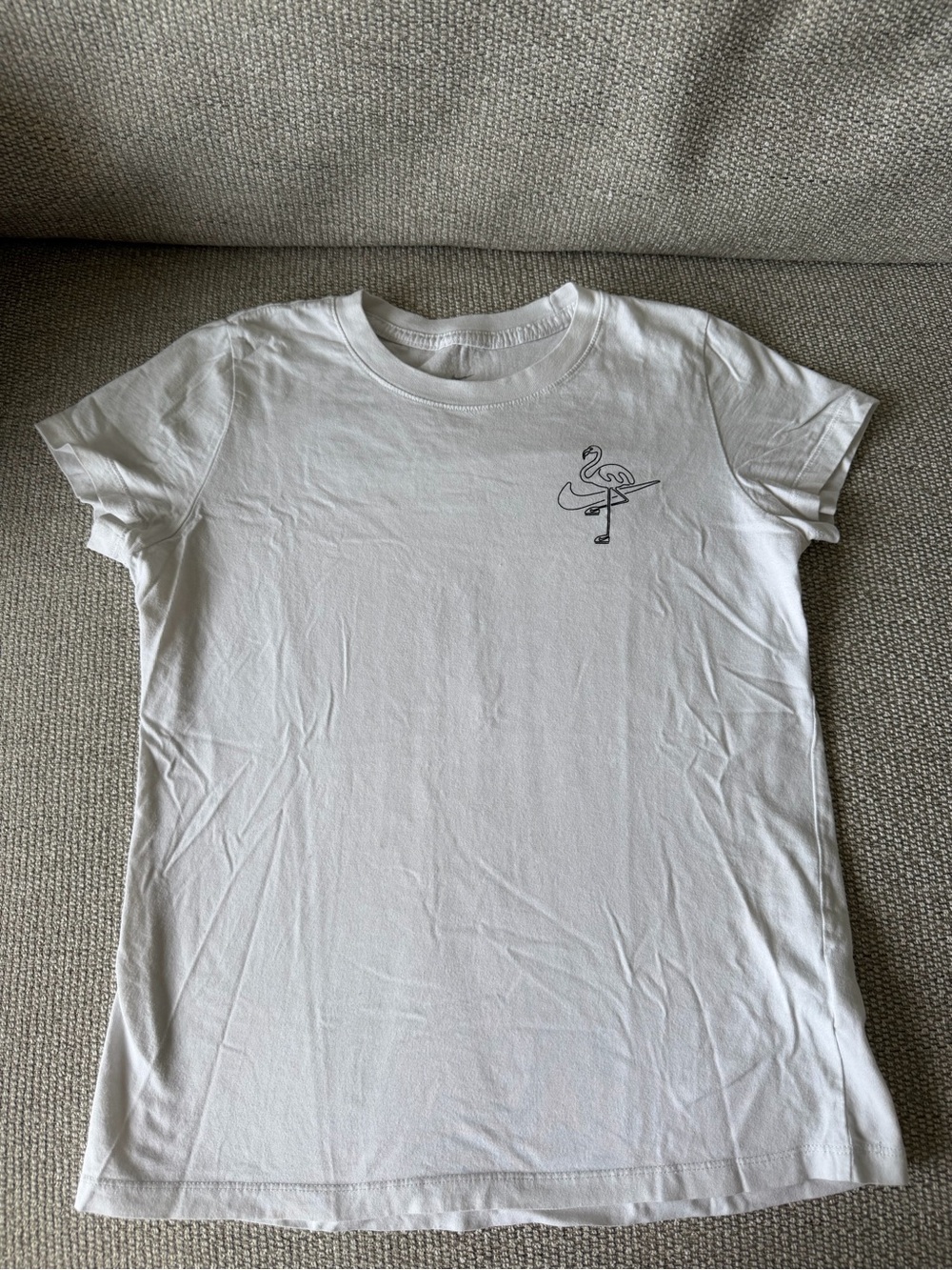 Nike White Short-Sleeve Crewneck Tee with Flamingo Sketch